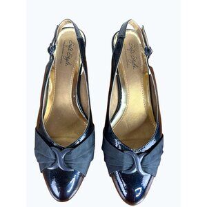 Soft Style Womens Black Patent Slingback Heels With Bow Detail Low Heel Size 9